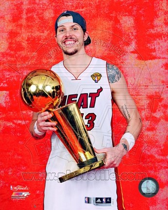 Framed Mike Miller with the NBA Championship Trophy Game 5 of the 2012 NBA Finals Print