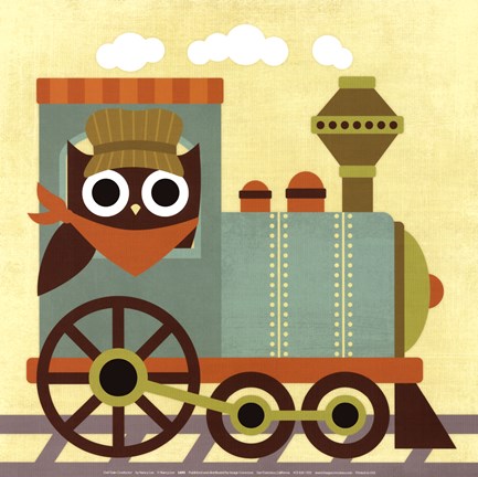 Framed Owl Train Conductor Print