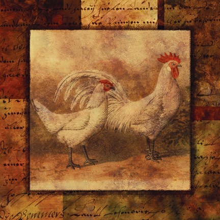Framed Hen and Rooster I Print