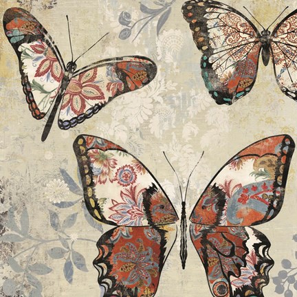 Framed Patterned Butterflies I Print