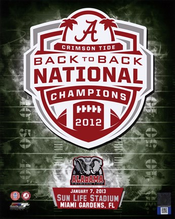 Framed University of Alabama Crimson Tide 2013 BCS Back-To-Back National Champions Team Logo Print