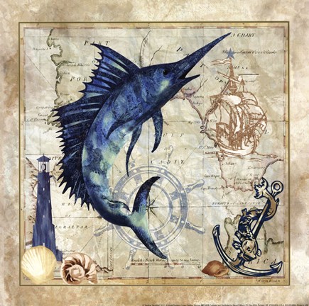 Framed Nautical Swordfish Print