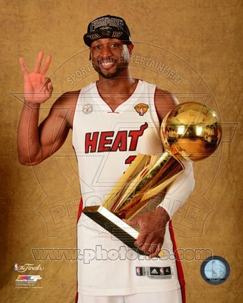 Framed Dwyane Wade with the NBA Championship Trophy Game 7 of the 2013 NBA Finals Print