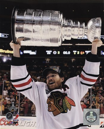 Framed Duncan Keith with the Stanley Cup Game 6 of the 2013 Stanley Cup Finals Print