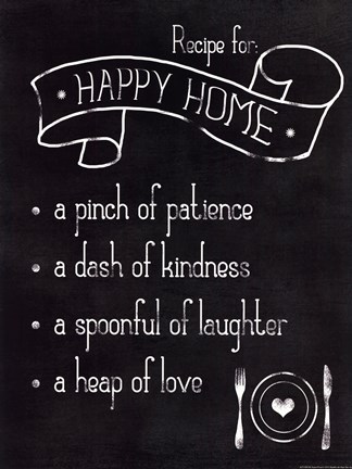 Framed Happy Home Recipe Print