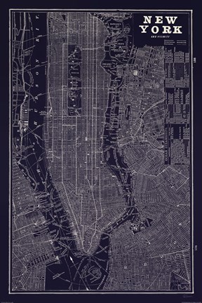 Framed Blueprint Map New York Print