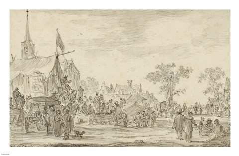 Framed Village Festival with Musicians Playing Outside a Tent Print