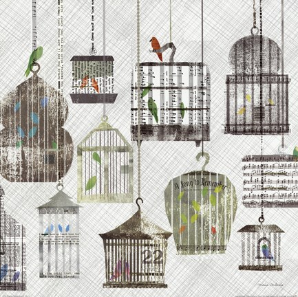 Framed Birdcages Collage Square II Print