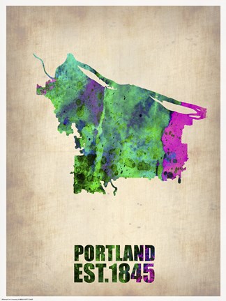 Framed Portland Watercolor Map Print