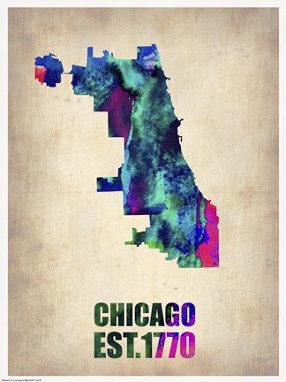 Framed Chicago Watercolor Map Print