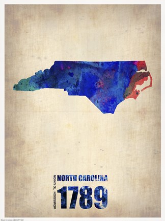 Framed North Carolina Watercolor Map Print