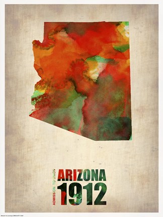 Framed Arizona Watercolor Map Print