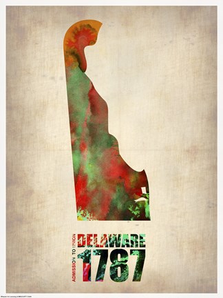 Framed Delaware Watercolor Map Print
