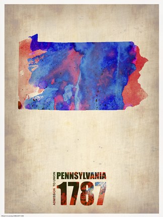 Framed Pennsylvania Watercolor Map Print