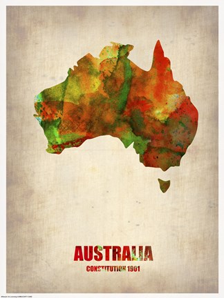 Framed Australia Watercolor Map Print