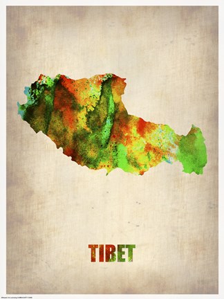 Framed Tibet Watercolor Map Print