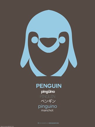 Framed Blue Penguin Multilingual Poster Print