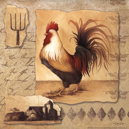 Framed Rooster Montage I Print