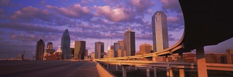 Framed Dallas Skyscrapers ( Purple Sky) Print