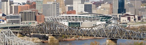 Framed Bridge across a river, Paul Brown Stadium, Cincinnati, Hamilton County, Ohio, USA Print