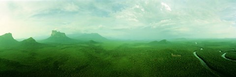 Framed Aerial View Of Green Misty Landscape, Autana Tepuy, Venezuela Print