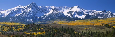 Framed Mountains covered in snow, Sneffels Range, Colorado, USA Print