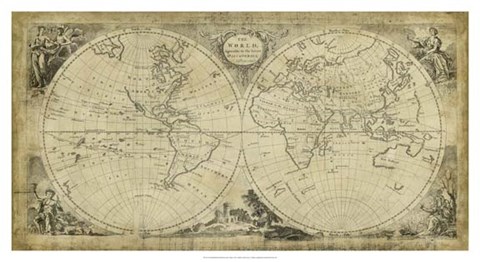 Framed Non-Embellished World Discoveries Map Print