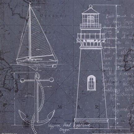 Framed Coastal Blueprint IV Print