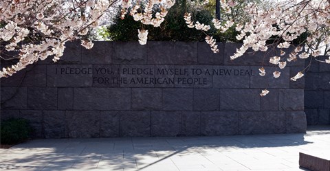 Framed Inscription of FDR&#39;s new deal speech written on stones at a memorial, Franklin Delano Roosevelt Memorial, Washington DC, USA Print