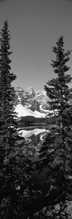 Framed Lake in front of mountains in black and white, Banff, Alberta, Canada Print