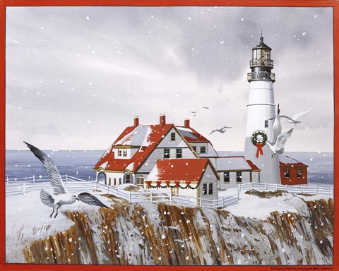 Framed Winter Lighthouse Print