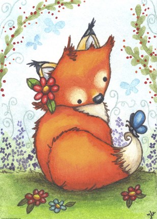 Framed Little Fox in the Garden Print