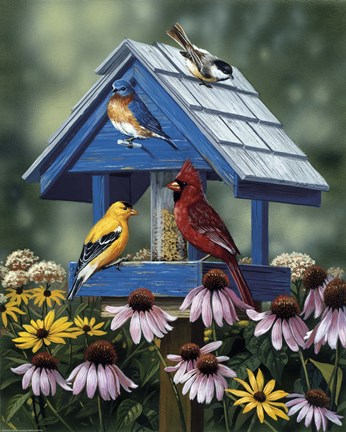 Framed Birdhouse/Birds/Coneflower Print