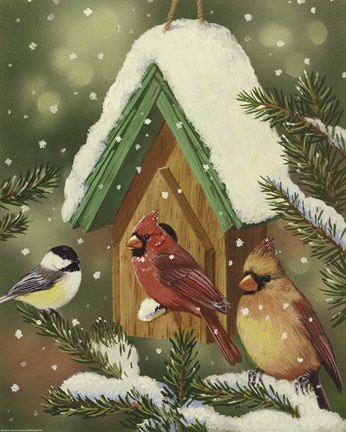 Framed Snowy Birdhouse Print