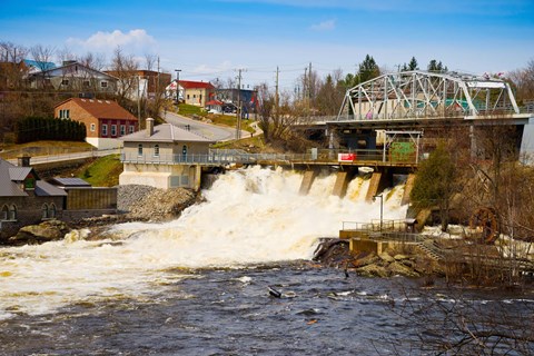 Framed Spring flood at Hydro Falls on Muskoka River, Bracebridge, Ontario, Canada Print