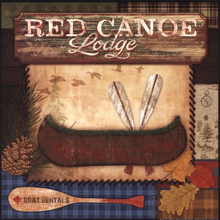 Framed Red Canoe Lodge Print