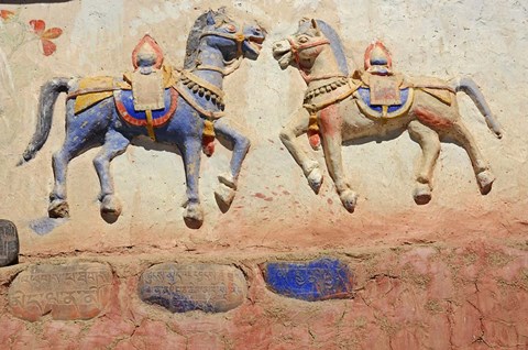 Framed India, Ladakh, Thiksey, Indian and Buddhist gods Print