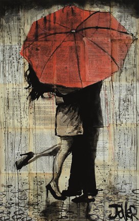 Framed Red Umbrella Print