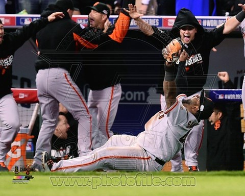 Framed Pablo Sandoval Celebrates the final out Game 7 of the 2014 World Series Print