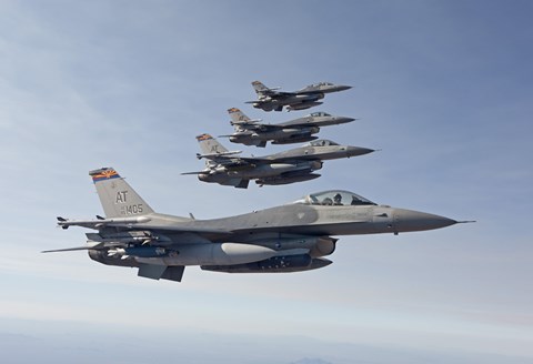 Framed Four F-16&#39;s fly in Formation over Arizona Print