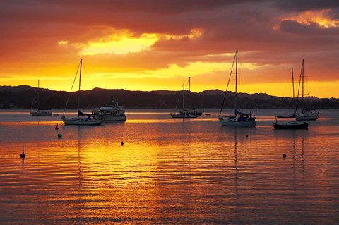 Framed Sunset, Russell, Bay of Islands, Northland, New Zealand Print