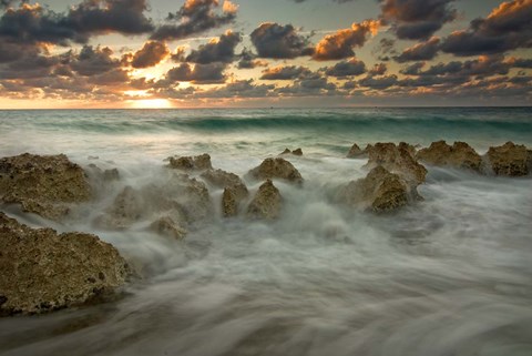 Framed Cayman Islands, Waves near George Town, sunset, beach Print