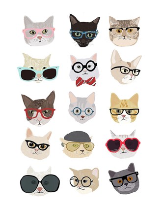 Framed Cats with Glasses Print