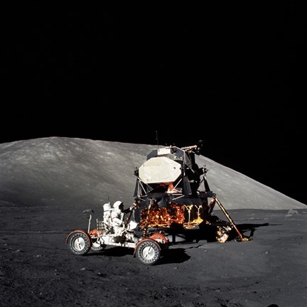 Framed Apollo 17 Astronaut Makes a Short Checkout of the Lunar Roving Vehicle Print