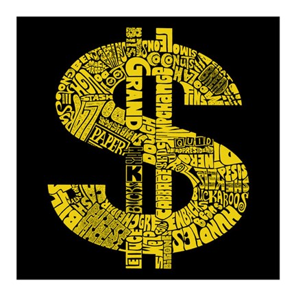 Framed Dollar Sign (Slang terms for Money) Print