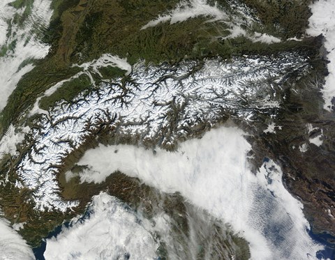 Framed Satellite Image of The Alps Mountain Range Print