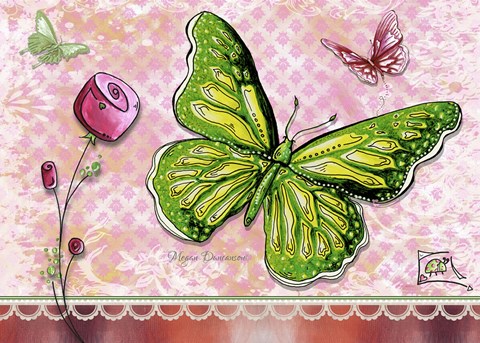 Framed Green Yellow Butterfly 1 Print