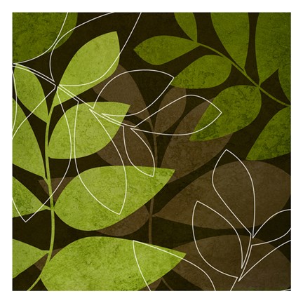 Framed Green Brown Leaves Print