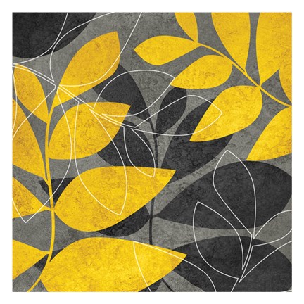 Framed Grey Gold Leaves 1 Print