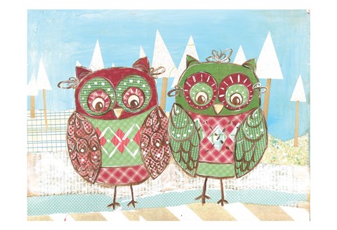Framed Christmas Owls 2B Print